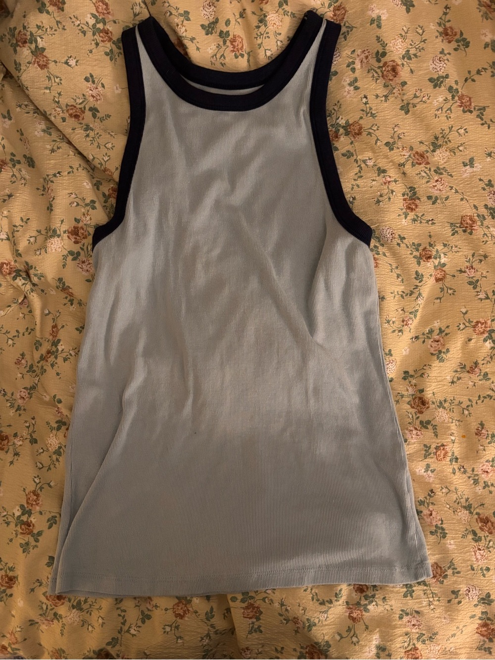 Old Navy Light Blue Ribbed Tank with Navy Trim